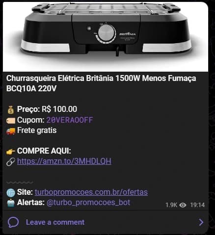 Exemplo de um alerta de bug de preço exclusivo no nosso canal do Telegram