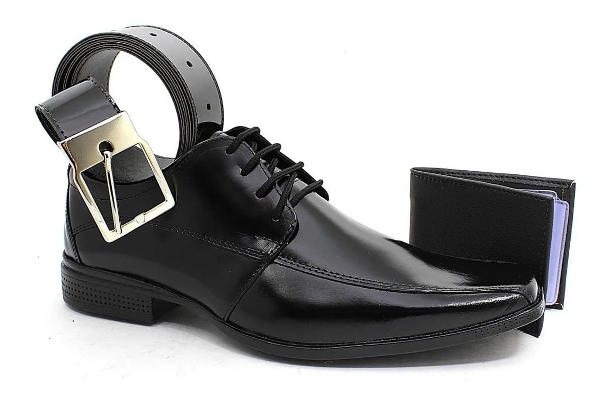 Sapato Social Masculino em Couro com Cinto e Carteira