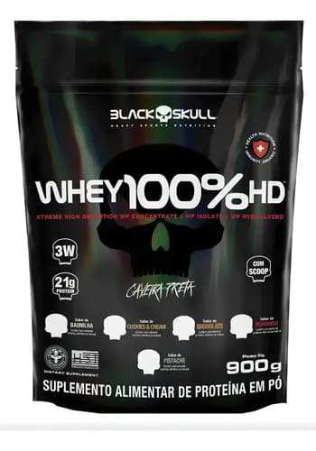 Whey 100% HD Black Skull 900g Baunilha - WPC, WPI e WPH