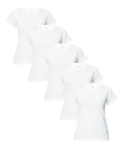 Kit 5 Camisetas Femininas Brancas Hering Manga Curta por R$ 81 (com cupom)