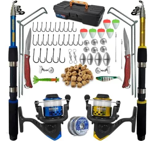 Kit Vara de Pesca Completo com 2 Varas + 2 Molinetes e Itens (Custo-Beneficio)