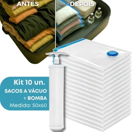 Kit 10 Sacos a Vácuo Magnow 50x60 cm com Bomba Manual (Cupom LIQUIDACASA)