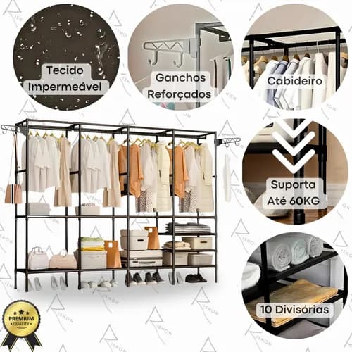 Guarda Roupa Dobrável Closet Aberto Rishon 4 Colunas