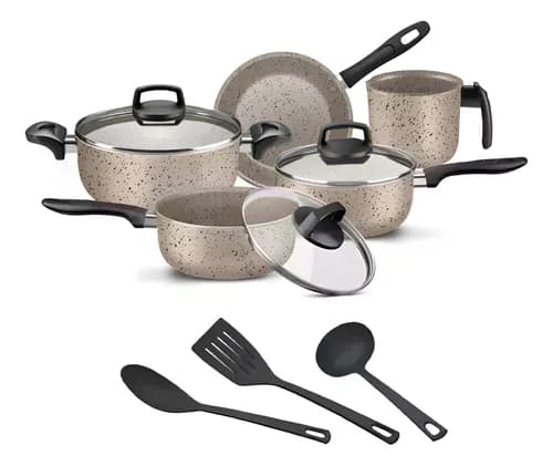 Jogo de Panelas Antiaderente Teflon com Tampa de Vidro 8 Peças