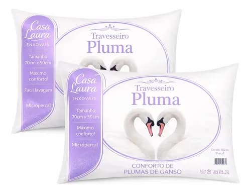 Kit 2 Travesseiros Antialérgico Toque de Pluma de Ganso 70x50 cm Branco