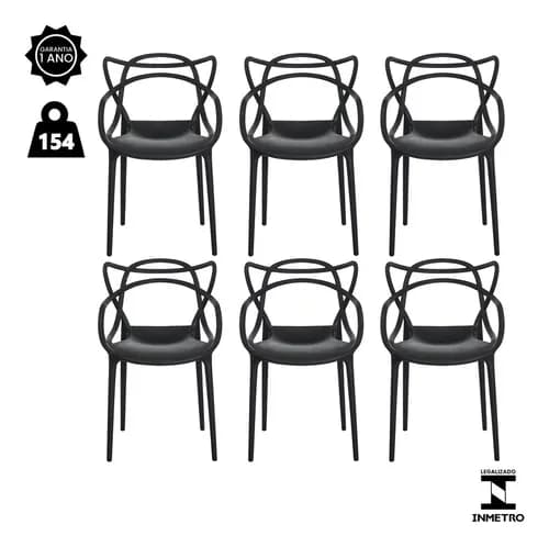 Kit 6 Cadeiras de Jantar Allegra WAW Design Preto