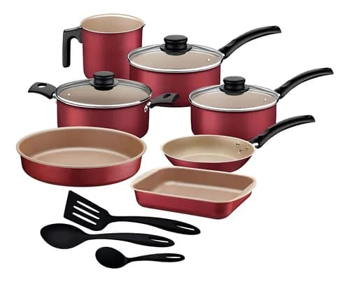 Jogo de Panelas Tramontina Antiaderente Vermelho 10 Peças