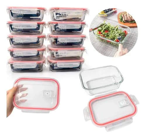 Kit 10 Marmitas de Vidro Herméticas 640ml Bravli