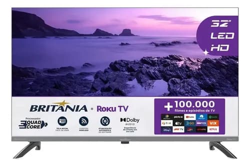 Smart TV 32" HD Britania Roku TV Wi‑Fi Dolby Audio (B32KRA) por R$ 760 no Pix
