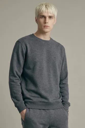 Moletom Masculino Polo Wear Leve Gola Careca Mescla Escuro com Cupom