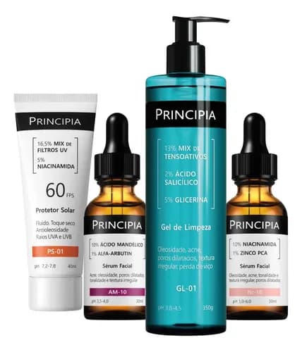 Kit Anti-Manchas Essencial Principia com 4 Itens - Rotina Completa Dia e Noite