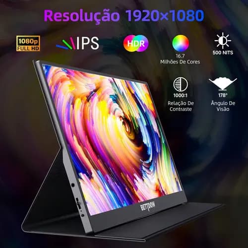 Monitor Portátil Bettdow 15,6" Full HD IPS Antirreflexo com Capa por R$ 377 (cupom CONVOCA)