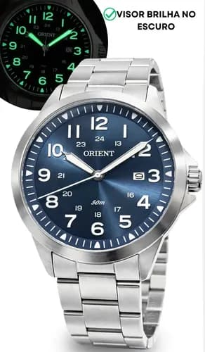 Relógio Orient Eternal MBSS1380 Prateado com Fundo Azul em Oferta