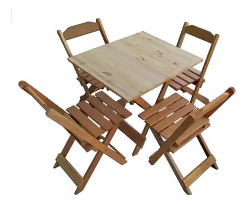 Conjunto de Mesa Dobrável 70x70 com 4 Cadeiras de Madeira