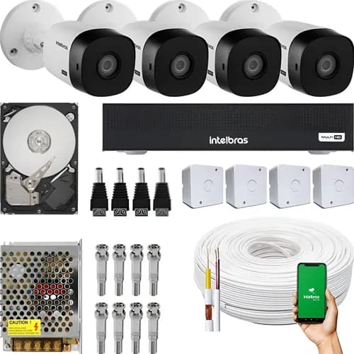 Kit Vigilância Intelbras 4 Câmeras Multi HD e DVR 4 Canais