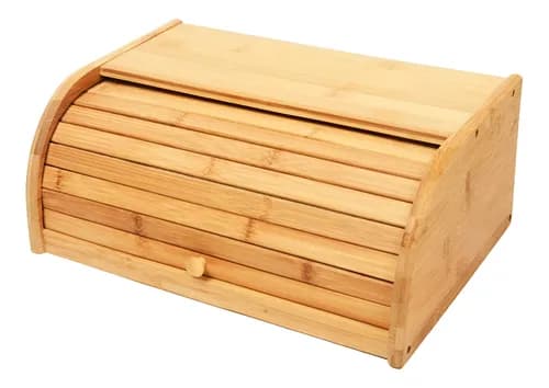 Porta Pão Bambu Casa Laura Tampa Retrátil Bege