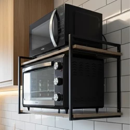 Prateleira Metal Industrial Suporte Microondas 70x40cm Amêndoa