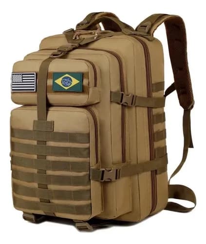 Mochila Tática Militar Camping 50L Resistente Água Cáqui