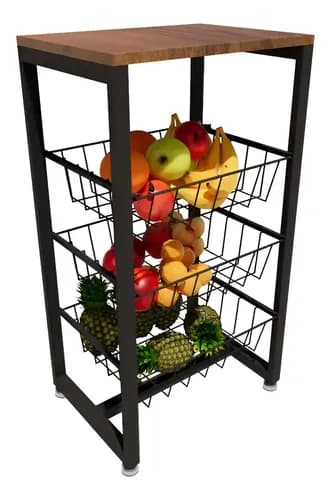 Fruteira de Chao em Aco com Tampo Amadeirado (Preto/Amadeirado) por R$ 87,70