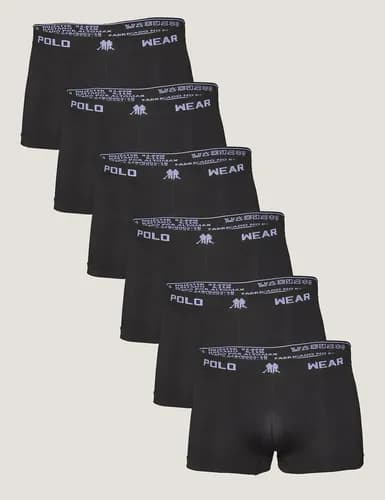 Kit 6 Cuecas Polo Wear Boxer Masculina Preta