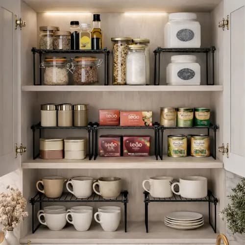 Kit 7 Organizadores de Armário para Cozinha em Aço Preto