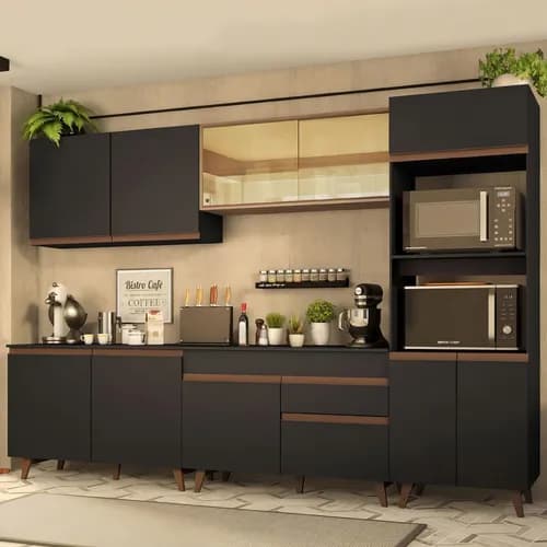 Cozinha Completa Madesa Reims 310cm Preto/Rustic (GRRM310001D8) por R$ 1.410 no Pix com cupom