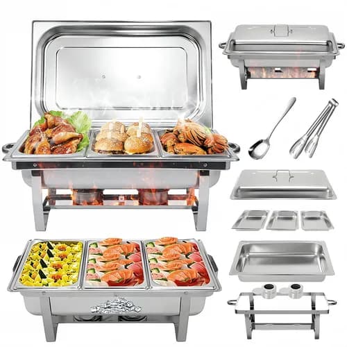 Rechaud Retangular Inox 11L Gourmet com 3 Cubas