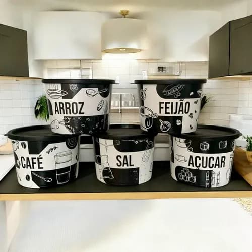 Kit Porta Mantimentos Redondo 5 Peças 1,5L Decorado