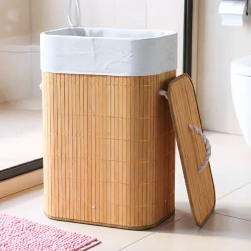 Cesto de Roupa Suja em Bambu 72L Dobrável