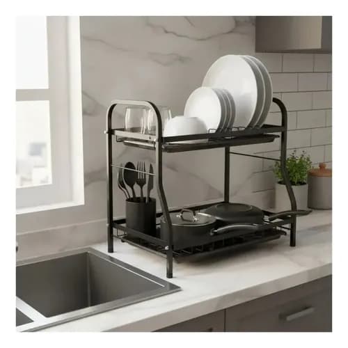 Escorredor de Louça 2 Andares DOBB Ferro Preto com Bandeja