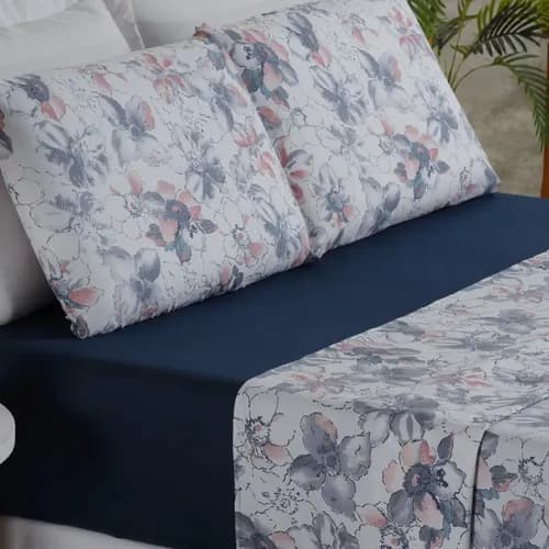 Jogo de Lençol Casal Padrão 400 Fios Estampado 4 Peças