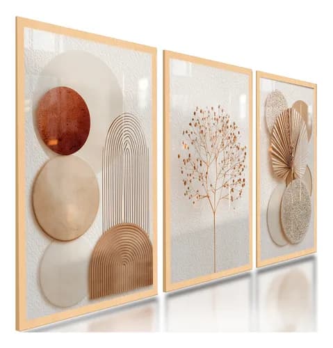 Quadros Decorativos Abstratos Boho Neutro 122x60 Carvalho