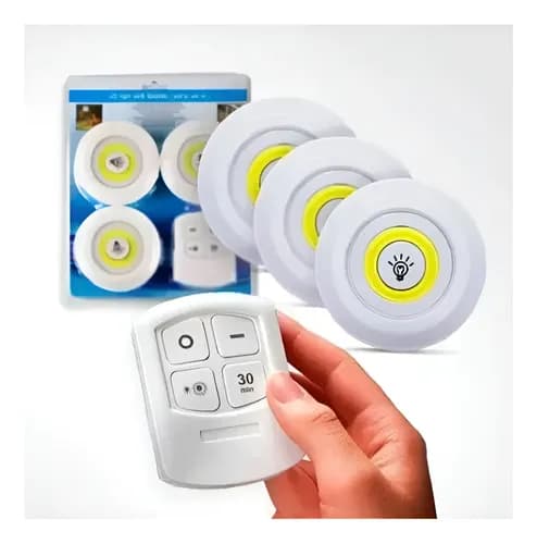 Kit 3 Lâmpadas LED Spot Sem Fio com Controle Remoto