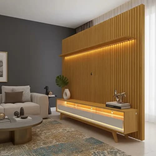 Rack Ripado Gelius com Painel e LED para TV até 85" Naturale
