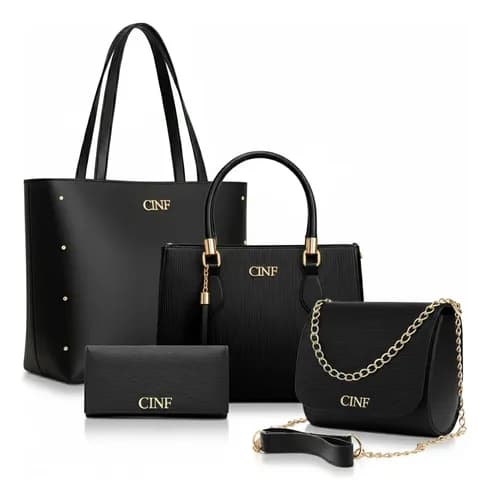 Kit de Bolsas Femininas Preta (Sacola + Transversal + Carteira) por R$ 66 com cupom MODANOML