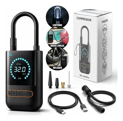 Compressor de Ar Digital Mini 12V Portátil com LED