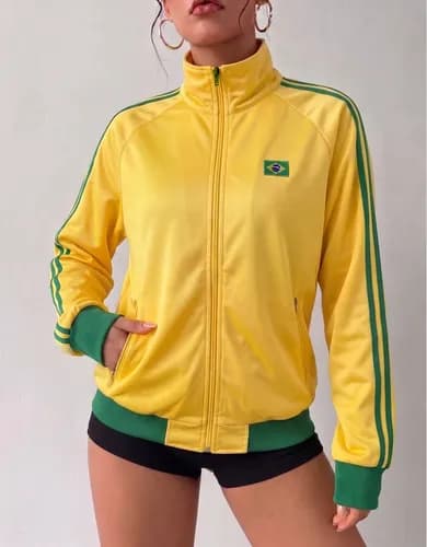 Jaqueta Feminina Brasil Gola Alta com Zíper (Moda Copa) por R$121 no Pix + Cupom