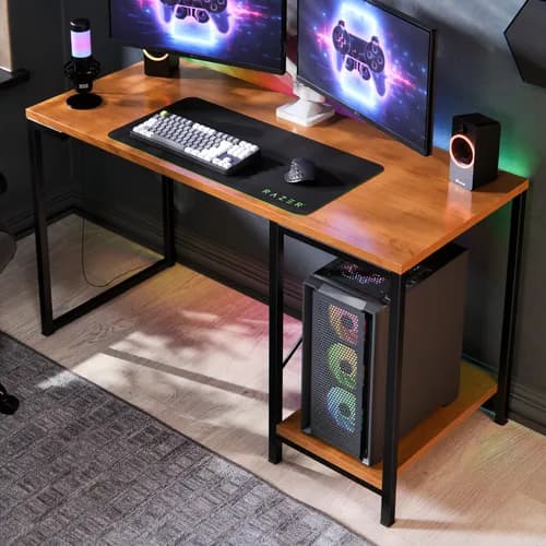Escrivaninha Gamer Tokyo MDF com Suporte para CPU e Prateleira Lateral (Canela/Preto) por R$ 160 com cupom