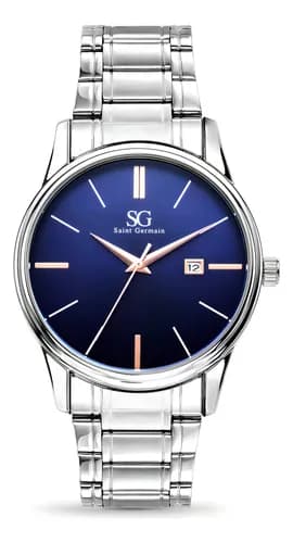 Relógio Masculino Saint Germain 42mm Prata e Azul Marinho