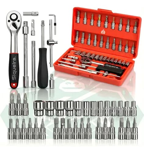 Jogo de Soquete Aço CrV 1/4 Catraca Chave Allen com Maleta