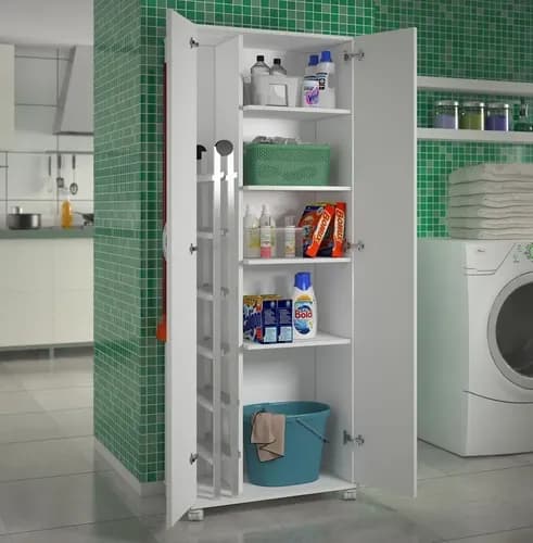 Armario para Lavanderia 2 Portas com Rodinhas Multiuso Branco por R$ 325 (com cupom MOVEISMELI)