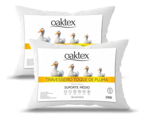 Kit 2 Travesseiros Oaktex 70x50 Antialérgico Lavável (Fibra Siliconada) com Cupom