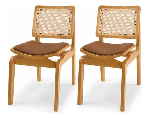 Kit 2 Cadeiras Para Sala de Jantar Madeira Maciça com Rattan
