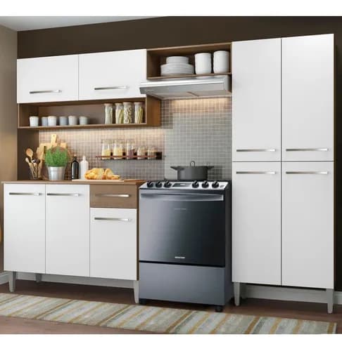 Cozinha Compacta Madesa Emilly Pop Branco/Marrom (Armario + Balcao + Paneleiro) por R$ 551 no Pix (cupom OFFMELI)