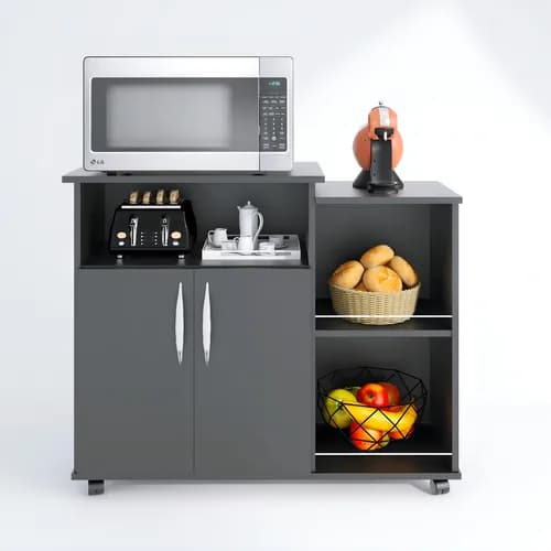 Armário de Cozinha AJL Preto com Fruteira e Rodas, Porta Micro-ondas, 2 Portas (Cupom PARACASA)