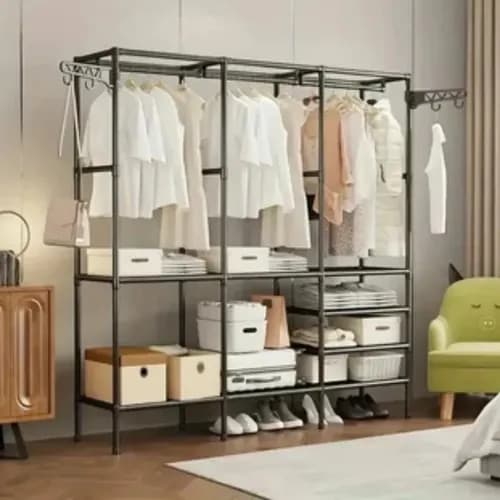 Guarda Roupa Dobrável Modular 3 Colunas Aço Preto