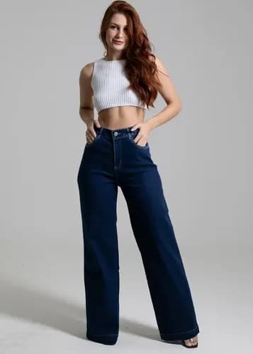 Calca Jeans Feminina Sawary Wide Leg com Elastano por R$ 108,81 no Pix