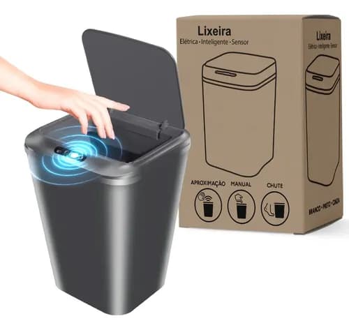 Lixeira Inteligente com Sensor Automatico 16L Recarregavel (Cinza) por R$ 64 com cupom MELICASA