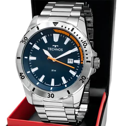 Relógio Technos Militar Masculino Aço Inox Prata