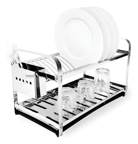 Escorredor de Louca Inox 20 Pratos 2 Andares com Porta-Talheres por R$ 69 no Pix (cupom PARACASA)